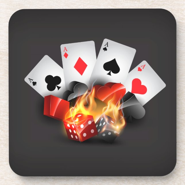Flame Poker Casino Black Coaster (Front)