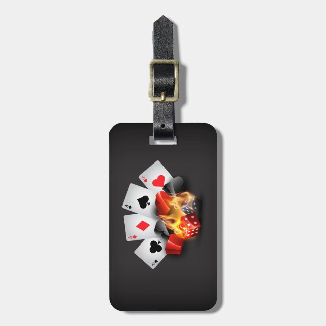 Flame Poker Casino Black Luggage Tag (Front Vertical)