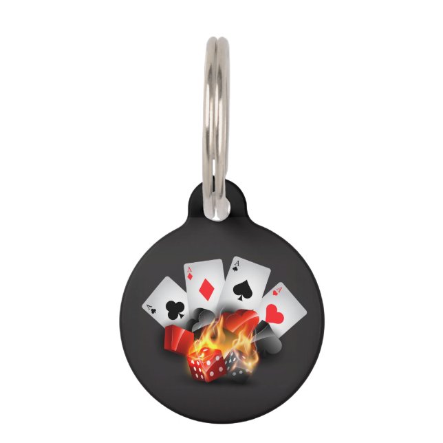 Flame Poker Casino Black Pet Tag (Front)