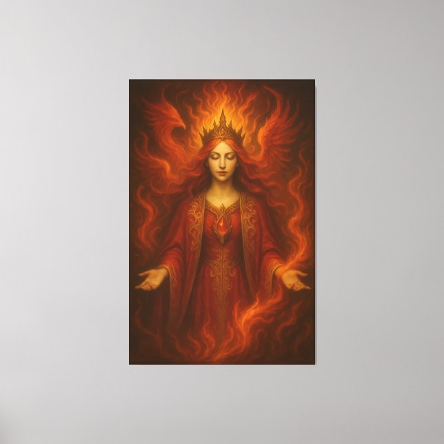 Flame Queen of Eternal Fire – Fire Goddess with Cr Canvas Print (Front)