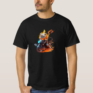 Flame-Riding Feline: Inferno Ghost Cat Rider T-Shirt
