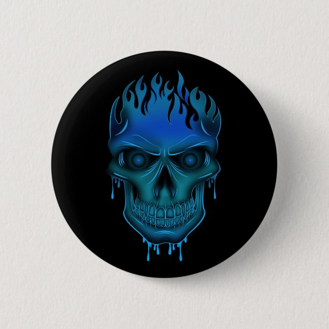 Flame Skull - Blue 6 Cm Round Badge (Front)