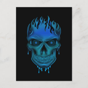 Flame Skull - Blue Postcard