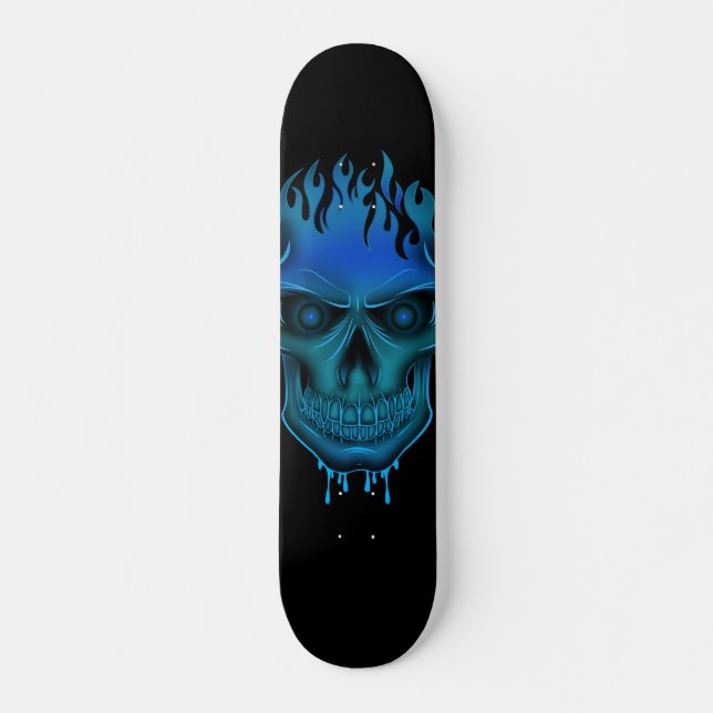 Flame Skull - Blue Skateboard (Front)