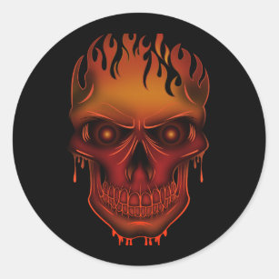 Flame Skull Classic Round Sticker