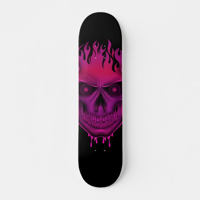 Flame Skull - Hot Pink  Skateboard (Front)