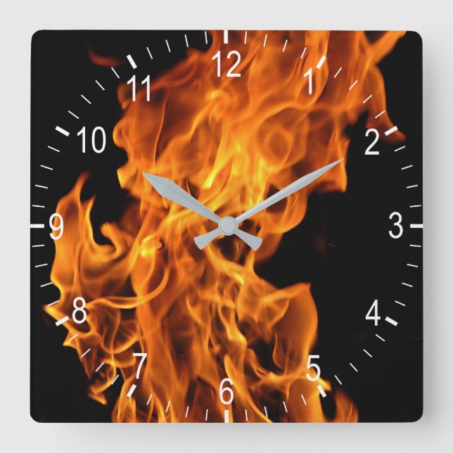 Flame Square Wall Clock (Front)