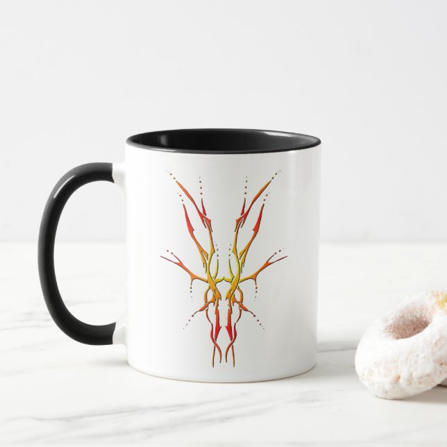 Flame Tribal Deer Skull Hunting Design Mug (With Donut)