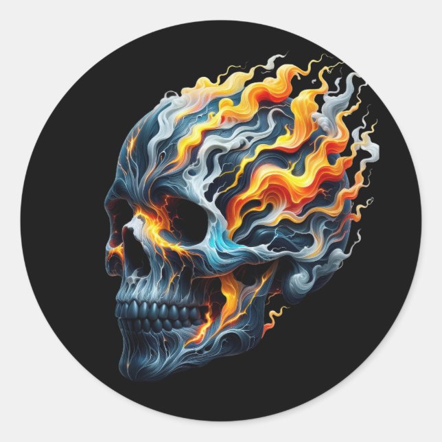Flame Vortex Skull Classic Round Sticker (Front)