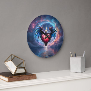 Flamebound Heart of the Moon – Gothic Cosmic Love Large Clock