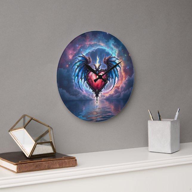 Flamebound Heart of the Moon – Gothic Cosmic Love  Large Clock (Office)