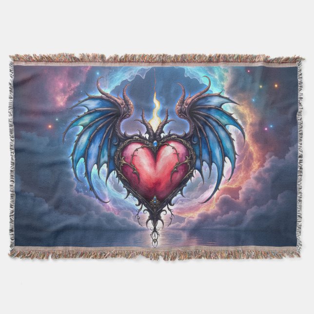 Flamebound Heart of the Moon – Gothic Cosmic Love  Throw Blanket (Front)