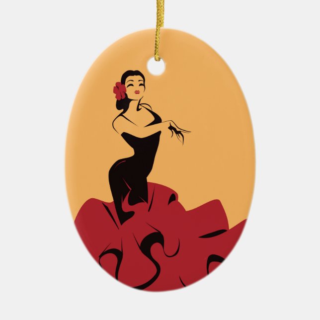 flamenco dancer in a spectacular pose ceramic tree decoration (Front)
