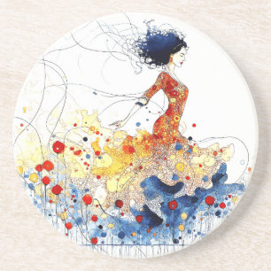 Flamenco Dancer in Flowing Multicolored Motion #1 Coaster