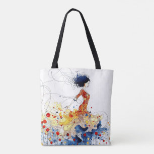 Flamenco Dancer in Flowing Multicolored Motion #1 Tote Bag