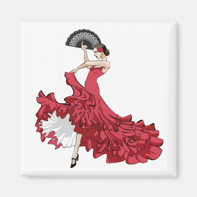 Flamenco Dancer Magnet in Red Dress (Front)