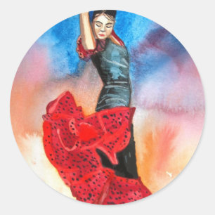 FLAMENCO DANCER watercolour Classic Round Sticker