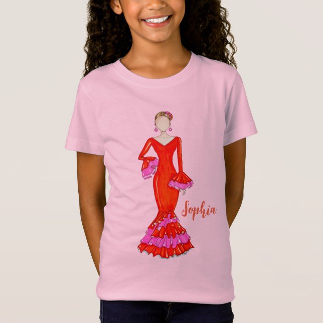 Flamenco dancer with orange dress T-Shirt (Front)