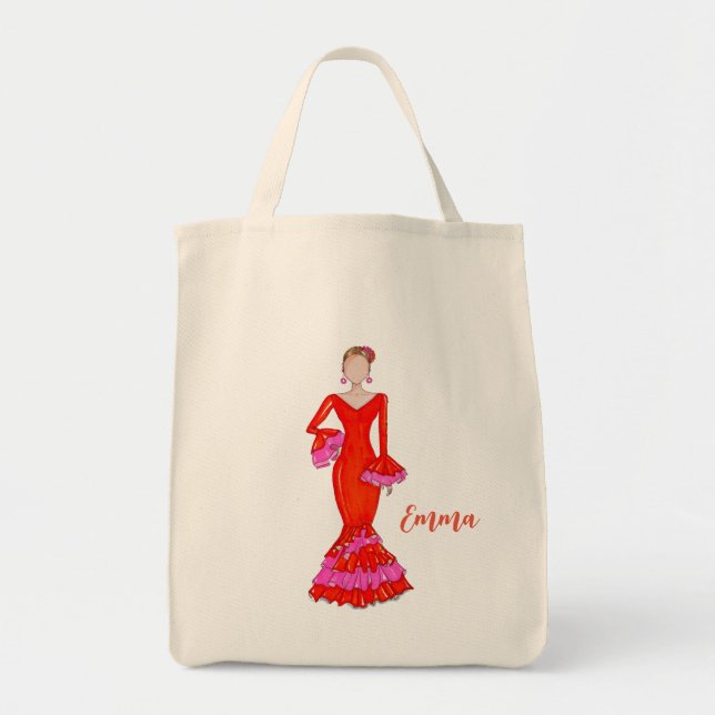 Flamenco dancer with orange dress  tote bag (Front)