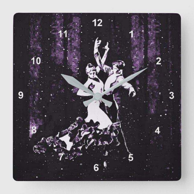 Flamenco Dancers Square Wall Clock (Front)