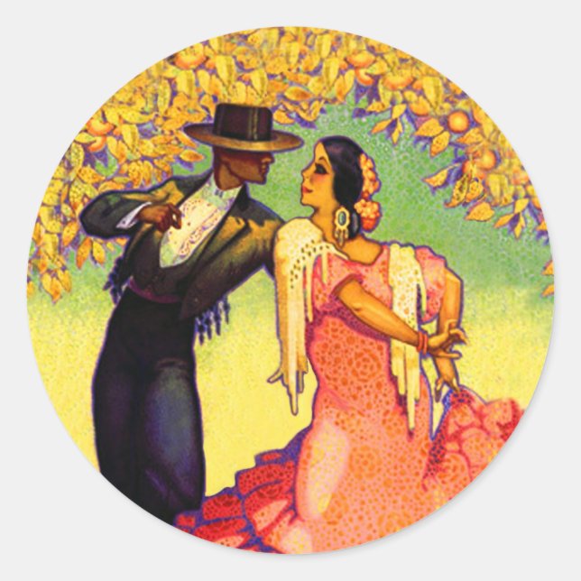Flamenco Dancers under the Orange Trees Classic Round Sticker (Front)