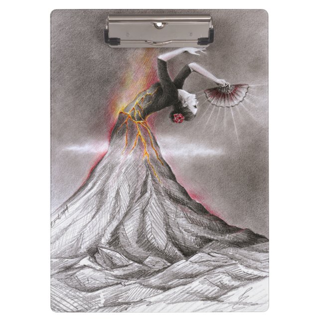 Flamenco dancing woman volcano surreal pencil art clipboard (Front)