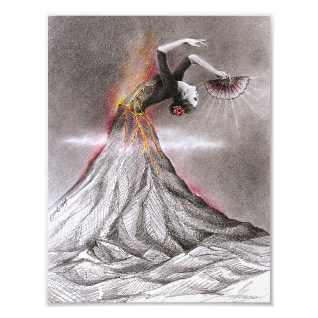 Flamenco dancing woman volcano surreal pencil art photo print (Front)