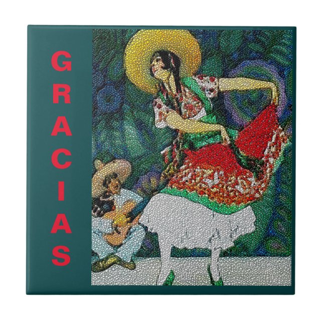Flamenco Guitar Woman Tile Mural (Front)