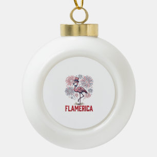 Flamerica Flamingo Patriotic Vintage Shirt Design_ Ceramic Ball Christmas Ornament