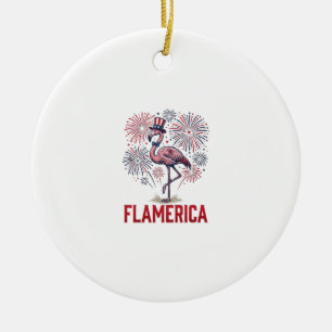 Flamerica Flamingo Patriotic Vintage Shirt Design_ Ceramic Tree Decoration