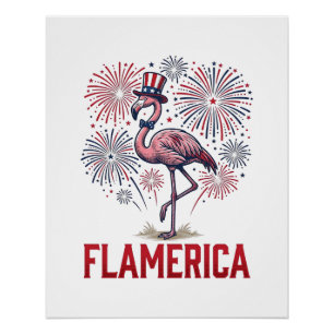 Flamerica Flamingo Patriotic Vintage Shirt Design_ Poster