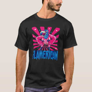 Flamerican Flamingo Red White Blue July 4th Indepe T-Shirt