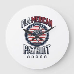 Flamerican Patriot Flamingo Vintage Vector Large Clock