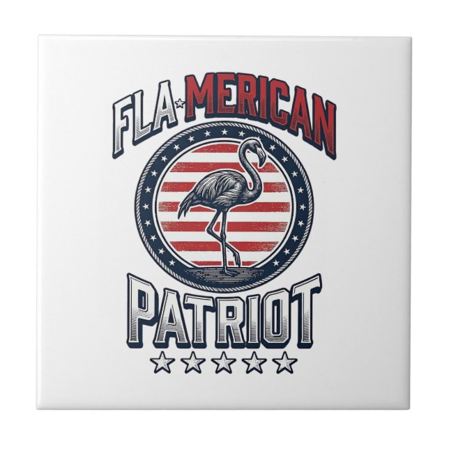 Flamerican Patriot Flamingo Vintage Vector Tile (Front)