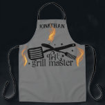 Flames BBQ The Grill Master Chef Cook Grilling Apron<br><div class="desc">Customisable name design for a personalised gift for a grill master,  perfect for a BBQ king in your life.</div>