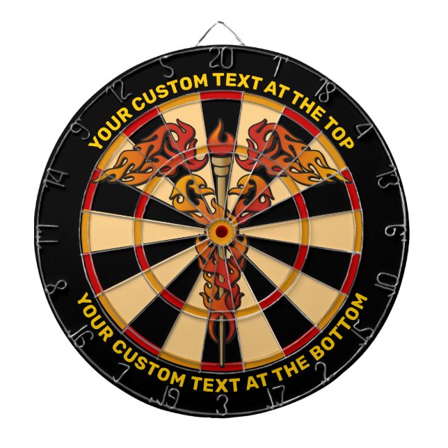 Flames Caduceus Dartboard with Custom Text (Front)