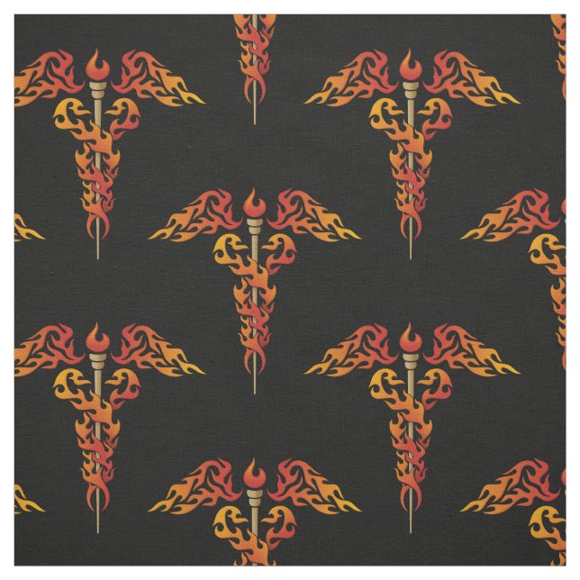 Flames Caduceus Fabric (Swatch)
