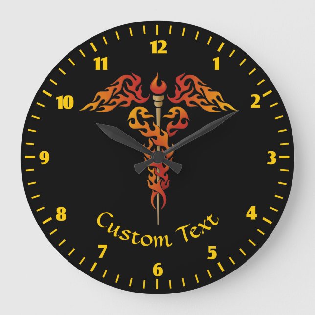 Flames Caduceus Large Clock (Front)