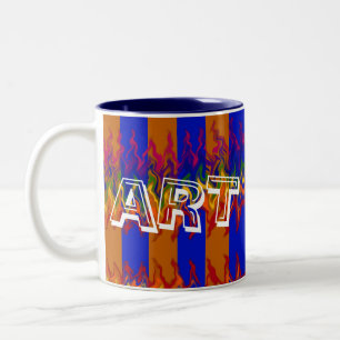 Flames in the Abstract over the Stripes Colours Two-Tone Coffee Mug