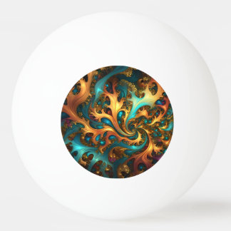 Flames of Color: Teal, Gold, Orange Fractal Dance Ping Pong Ball