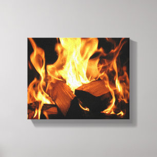 Flames on Burning Logs Canvas Print