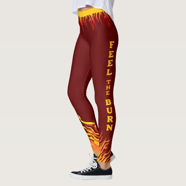 Flames with Your Name in CAPITALS on DARK RED Leggings (Left)