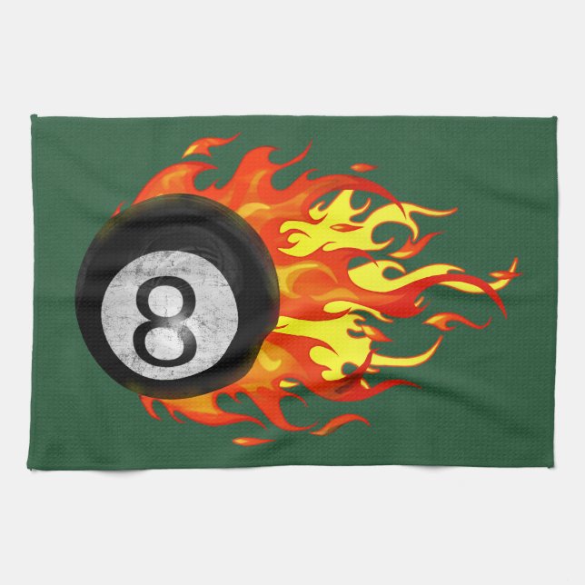 Flaming 8 Ball Tea Towel (Horizontal)