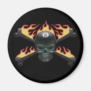 Flaming 8 Skull Magnet