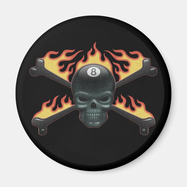 Flaming 8 Skull Magnet (Front)