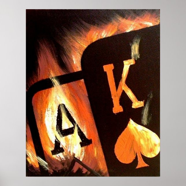 Flaming Ace King Big Slick Poker Poster by Teo (Front)