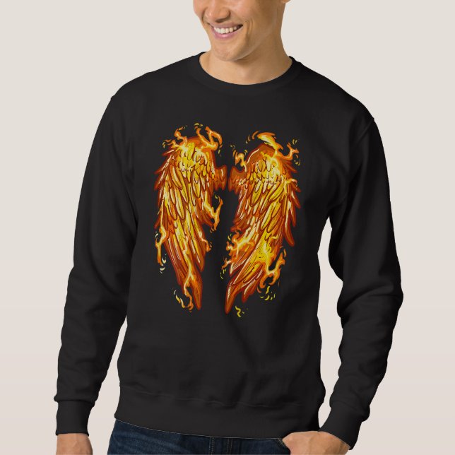 Flaming Angel Wings On Back Fire Feathers Sweatshirt (Front)