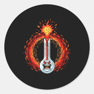 Flaming angry thermometer extreme heat rage classic round sticker