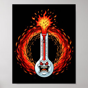 Flaming angry thermometer extreme heat rage  poster