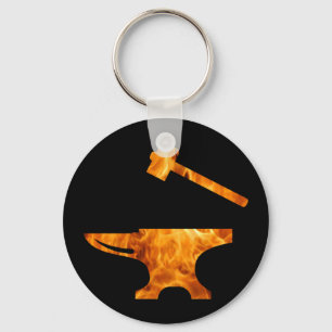 Flaming Anvil & Hammer Blacksmith Metalworking Key Ring